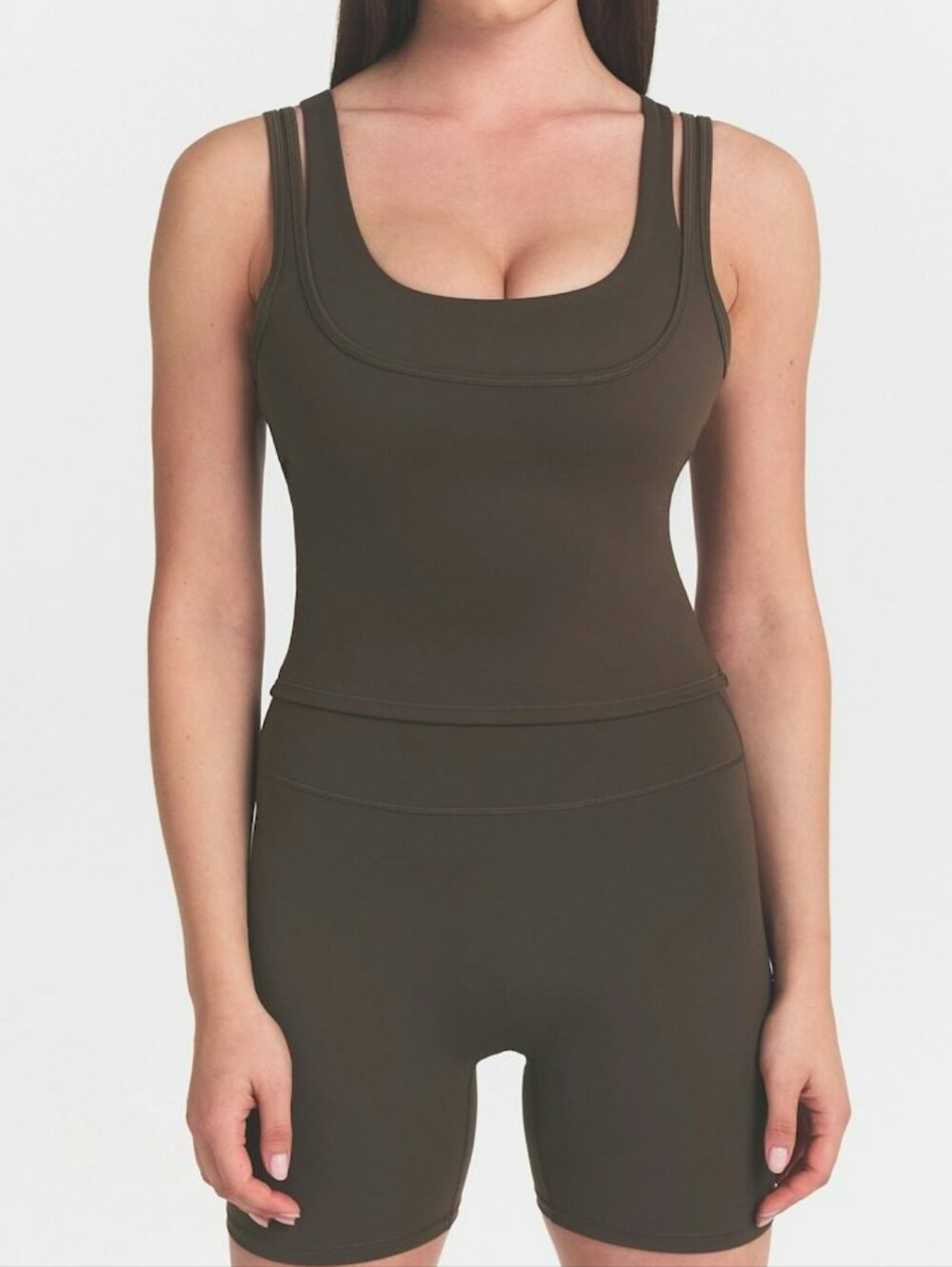 Nike X Skims Matte Double Strap Scoop Tank TP-TNK-10540W Dark Sepia Size Small
